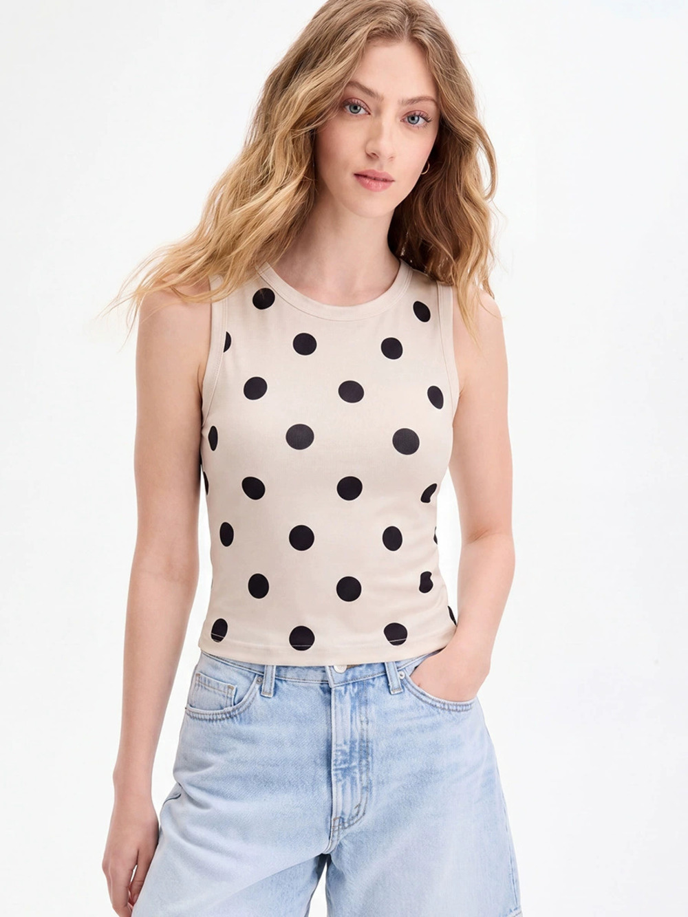 ZARA Women Summer Polka Dot Short Sleeveless Top Russian Style